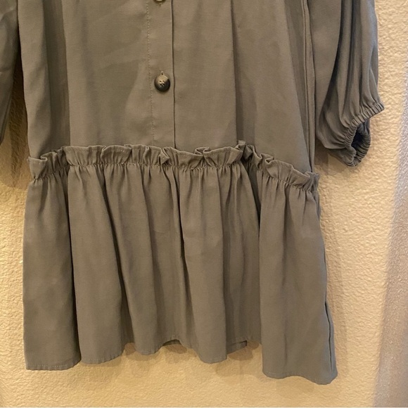 ZARA Girls Kids Light Olive Button Front Ruffled Dress Size 8 Yrs - Picture 4 of 8